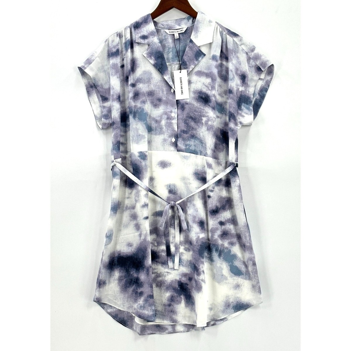 Elizabeth And James Womens Shirt Camp Dress Short Sleeve Tie Dye Purple,  Blue, L