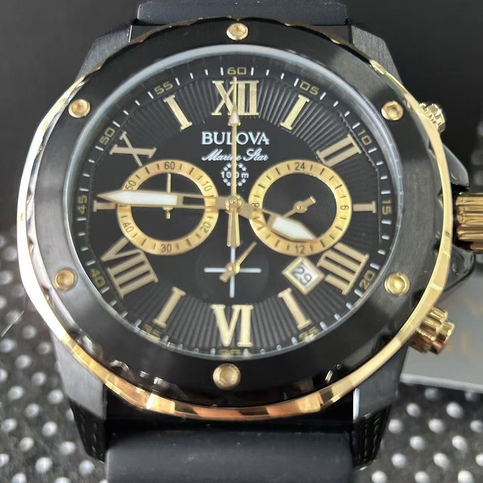 Bulova Marine Star 98B278 Men's Quartz Chronograph Watch Black Dial ...