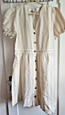 LOFT Neutral stripe linen viscose blend button up shirt dress women Sz 14