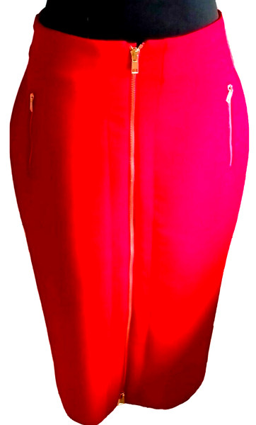 Ann Taylor Pencil Skirt Womens Size 2 Red Zip Up Slight Stretch *VGC*