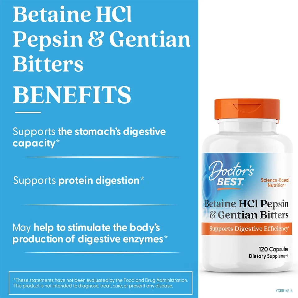 Doctor'S Best Betaine HCI Pepsin & Gentian Bitters, Digestive Enzymes for Protei - Image 2 of 4