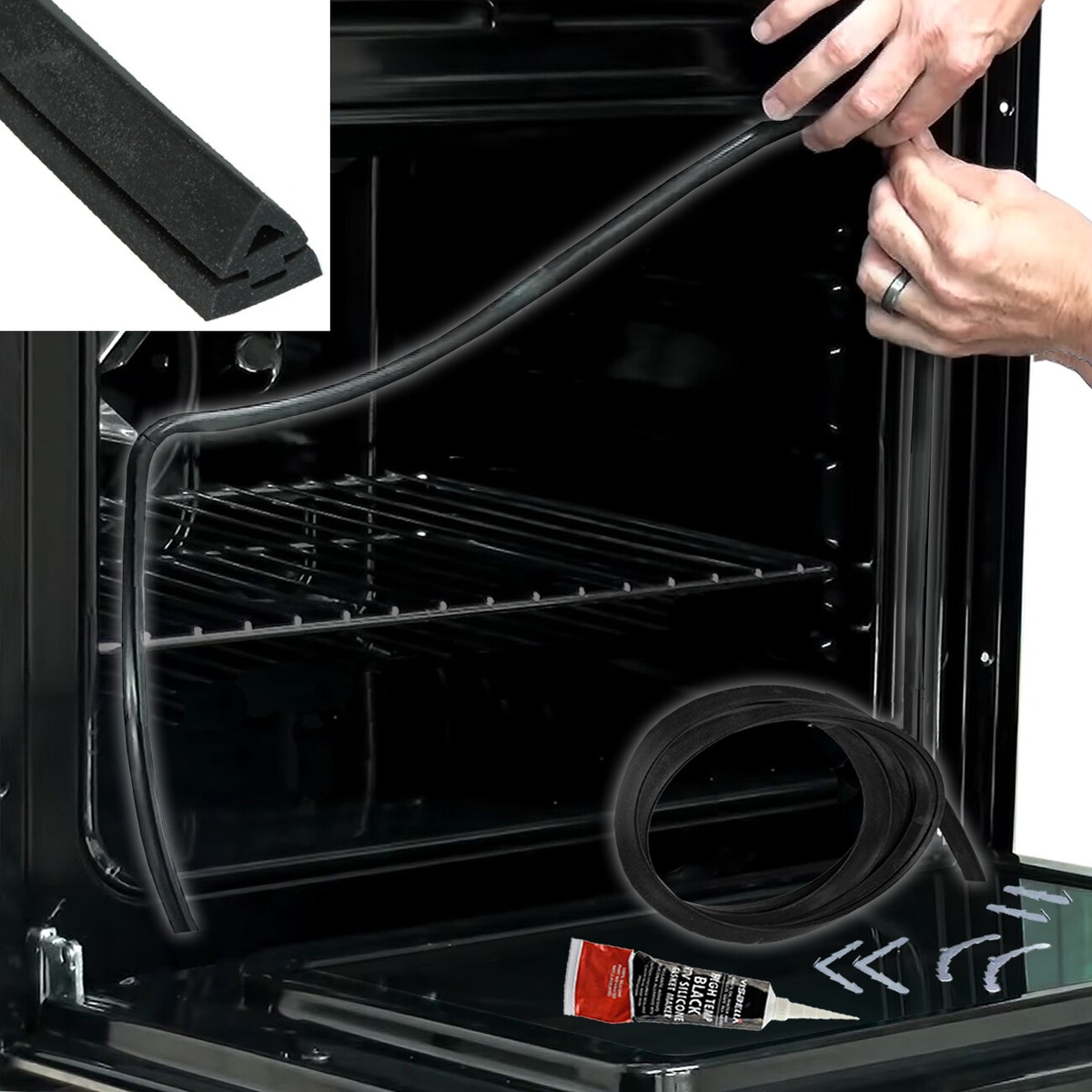UNIVERSAL 4 Sided Oven Door Rubber Seal Gasket & Silicone Sealant UNIVERSAL 4 Sided Oven Door Rubber Seal Gasket & Silicone Sealant