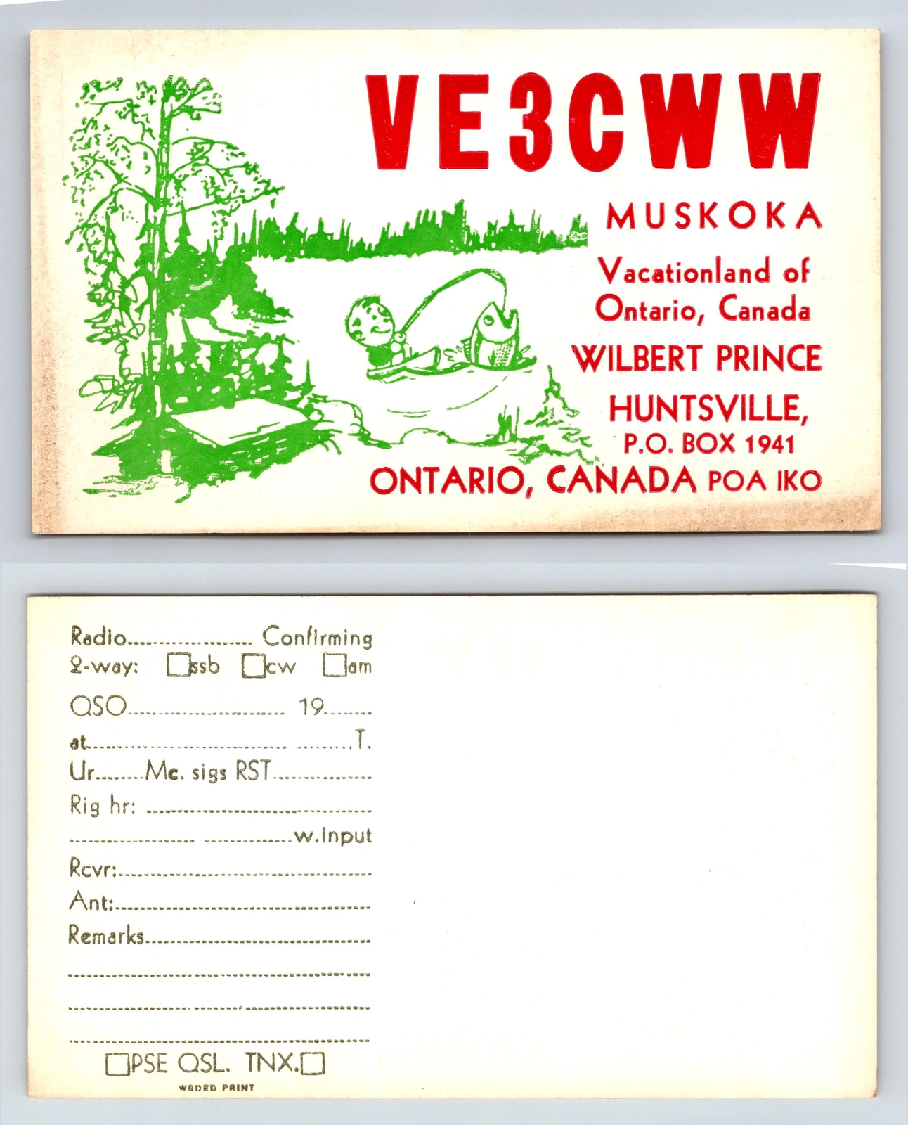 Ham Radio QSL QSO Postcard VE3CWW, Huntsville, Ontario, Canada eBay