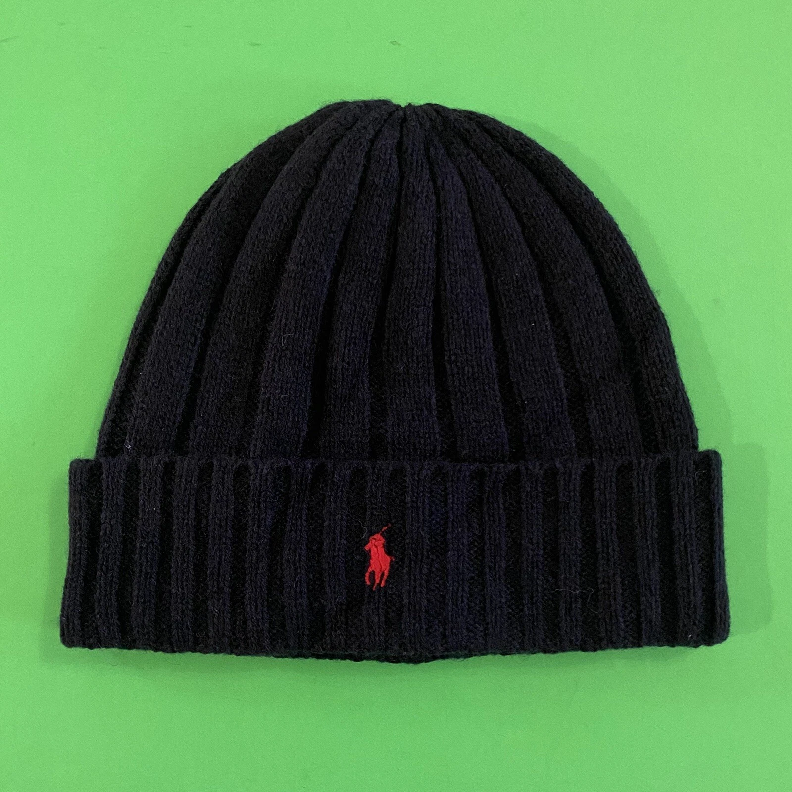 Ralph Lauren Men's Polo Wool Cuff Beanie Knit Hat Navy Blue One Size NEW