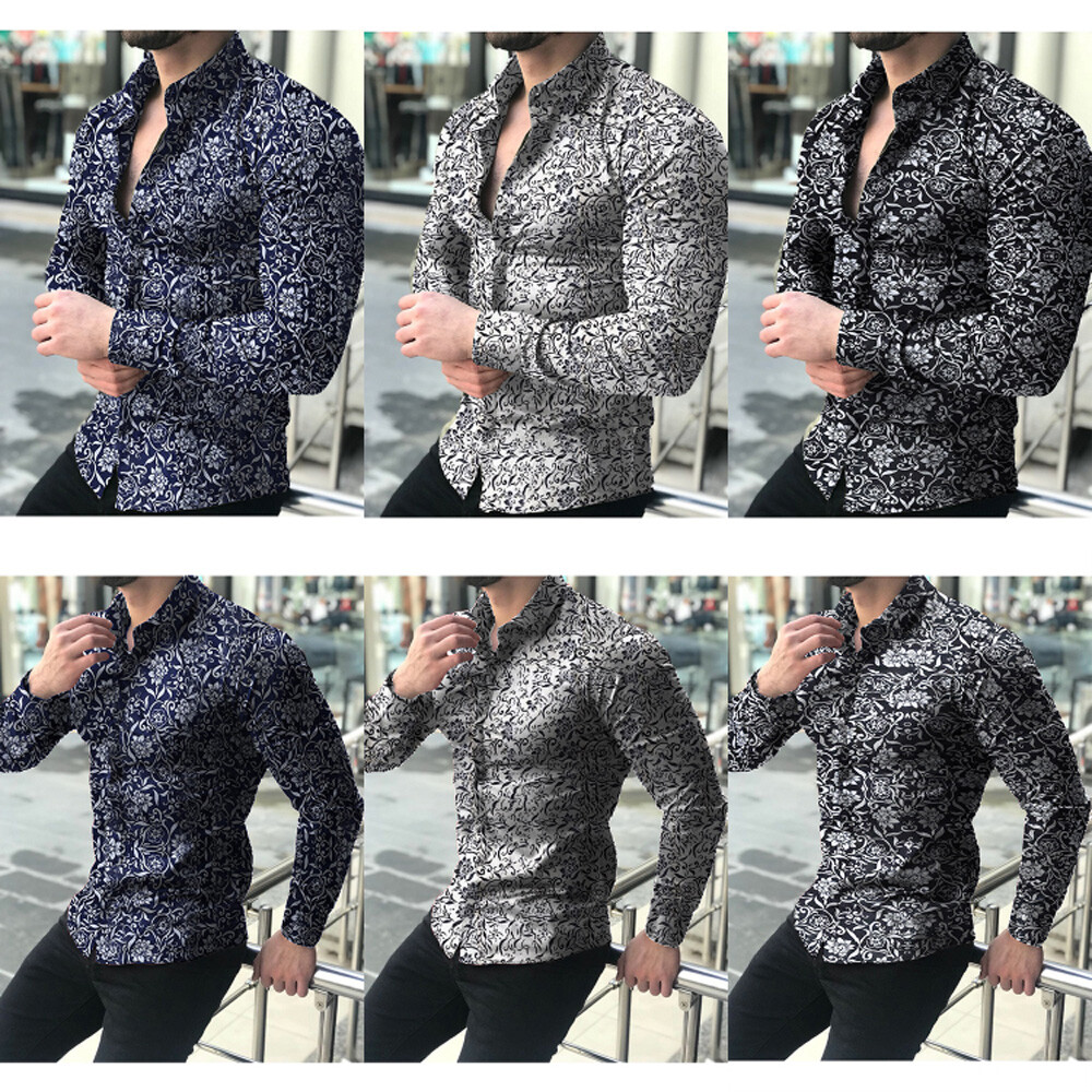 Men's Fashion Long Sleeve Dress Shirt - Slim Fit, Leaf Pattern, Fine Polyester Blend