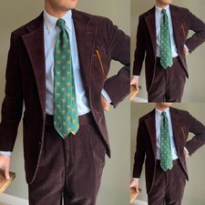 Dark Brown Corduroy Men's Suits Wide Lapel Leisure Tuxedos Wedding Party Blazer