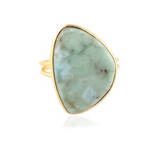 Blue Larimar Double Layer Ring Gold Plated Collet Set Statement Adjustable Ring