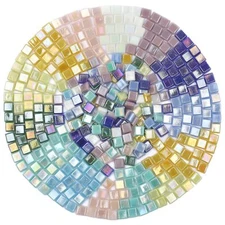 Blue Glass Mosaic Tiles for Crafts, Iridescent Square Mosaic Glass Pieces, Mi...