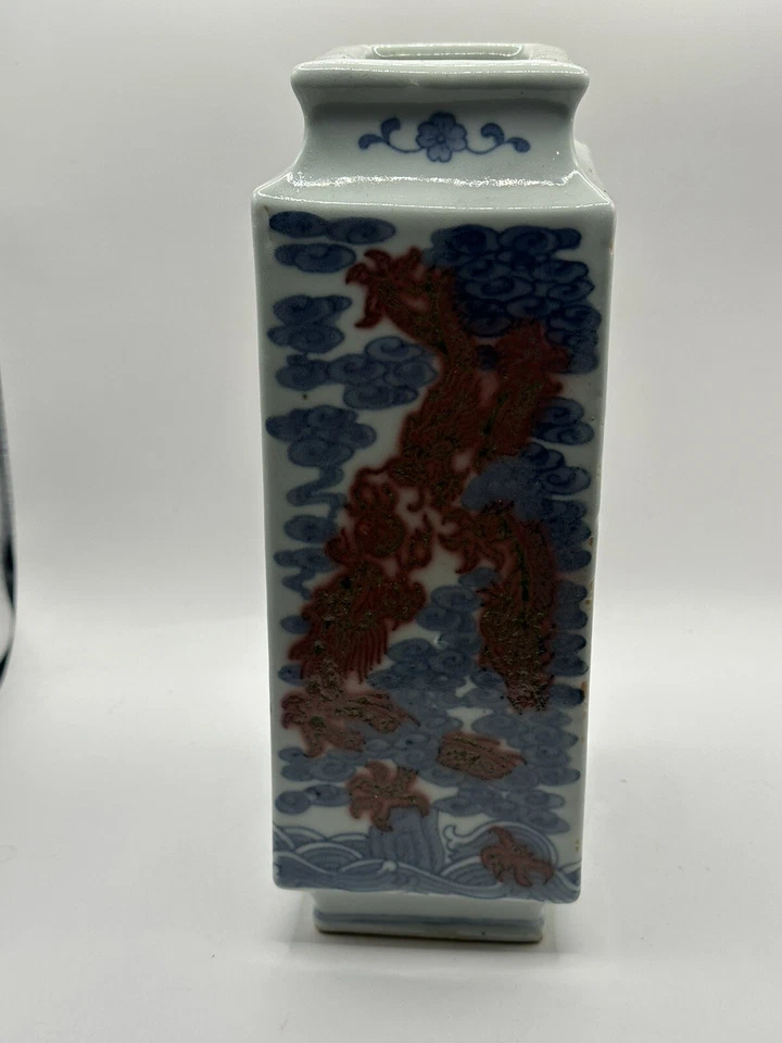 Антикварные синие и красные медные зеленые небесные драконы в погоне за пылающей жемчужиной. - Изображение 4 из 4