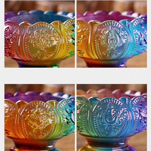 2.95in Glass Candle Cup Embossed Flower Candlestick Buddhist Tibetan Decoration - Picture 3 of 4