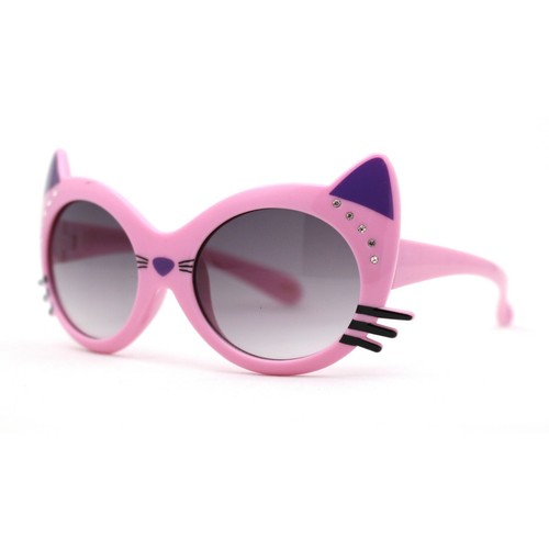 Girls Kids Size Kitty Cat Ear Whisker Round Plastic Sunglasses - Picture 2 of 25