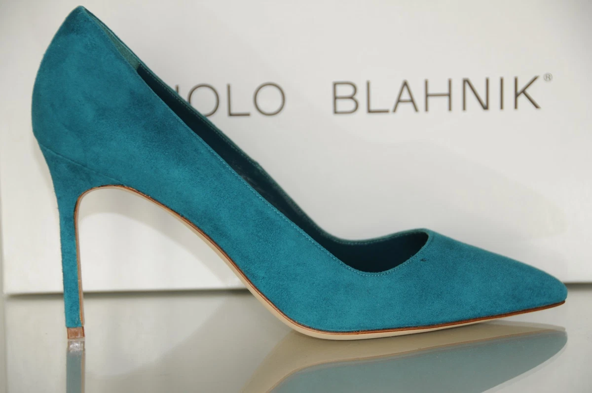 New Manolo Blahnik BB 90 Suede Teal Green Heels Pumps Shoes 41 eBay