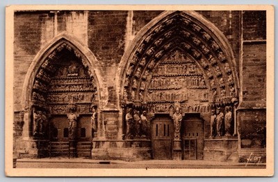 Reims Cathedral North Portal France YVON Sepia Postcard E70
