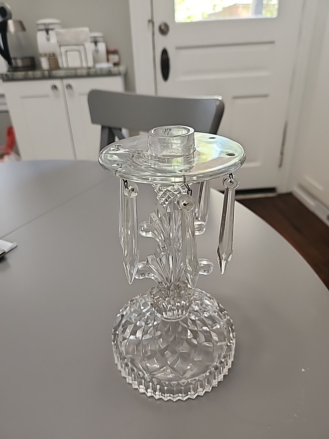 Vintage Single 174 Indiana Glass 8" Candlestick w/Attached Bobeche & 6 Prisms