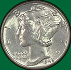 1945 Mercury Dime Brilliant Uncirculated BU Coin #40649