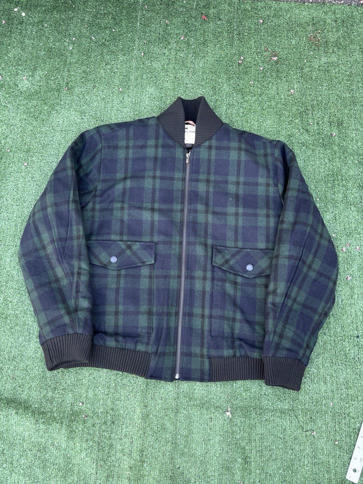 The Normal Brand Men's Plaid Bomber Jacket XL Green Navy Quilted Lined Full Zip