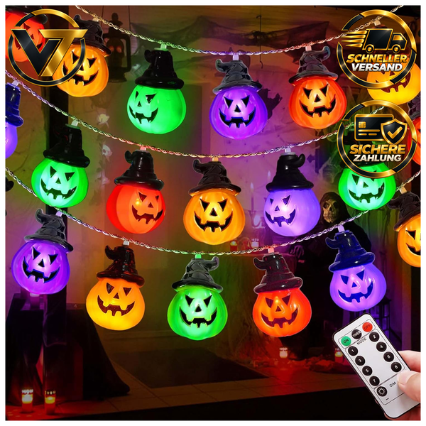 Halloween Deko Innen 3M 20 LED KüRbis Lichterkette Mehrfarbig FüR Party Garten-image