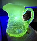Vintage Gibson 2002 Art Glass Creamer Opalescent Milk Vaseline Uranium UV GLOWS!