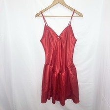Vtg CINE STAR Red Satin Chemise Slip Dress M Dropped Waist 80s 90s Basque Waist