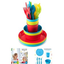 Complete Toddler Dinner Set - 24-Piece BPA-Free Plates, Bowls, and Flatware