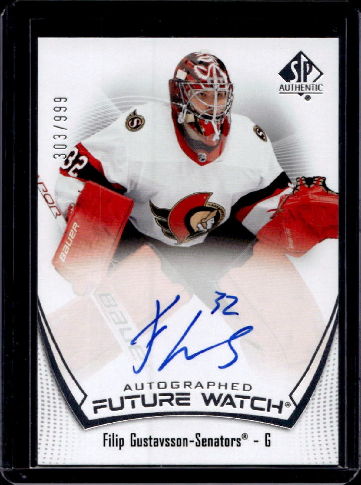 2021-22 SP Authentic Filip Gustavsson RC Auto Future Watch #303/999 Senators