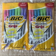 Lot Of 2 Bic Round Stic Grip Ballpoint Pastel Pens 8 Count Medium 1.0 mm 2012