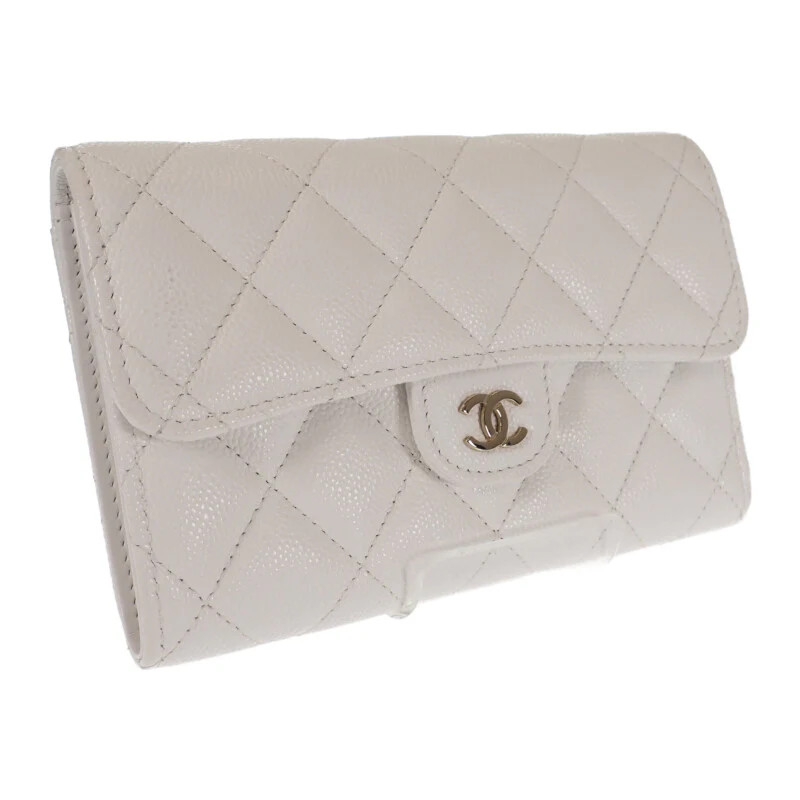Chanel Medium Classic Flap Wallet AP0232_B33352_10601 Caviar Skin White GHW #014