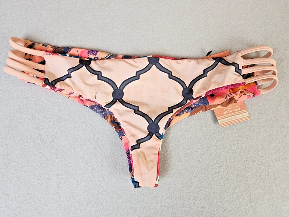 Maaji Bikini Bottoms Floral Multicolor Strappy Sides Reversible Medium MSRP $65 - Image 3 of 4