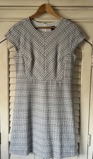 Ann Taylor White and Black Tweed Short Sleeve Fit and Flare Knee Length Dress 