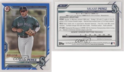 Bowman Draft 2021 blu 1/150 Milkar Perez #BD-117 13c1 - Foto 3 di 3