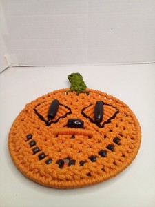 Vintage Macrame Jack O Lantern Pumpkin Handmade Halloween Wall Decor