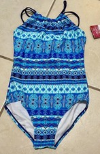 KANU SURF Girls size 14 tropical full bottom coverage one piece swimsuit New
