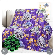 Glow in The Dark Truck Blanket Excavator Tractor Throw Boys Room Couch Sofa
