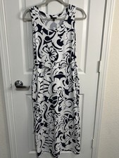 Talbots Petites Women's Maxi Sundress Navy Blue White Sleeveless S/P