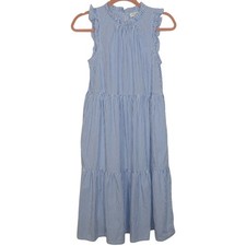 J Crew Blue White Striped Cotton Tiered Ruffled Midi Dress Size 00
