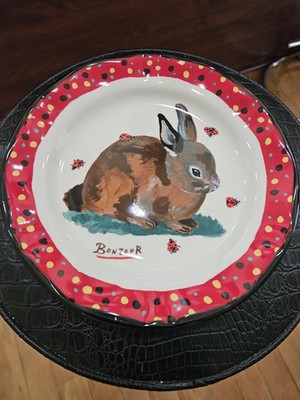 Nathalie Lete 10'' Plate Charmante French Bunny Rabbit Ladybug