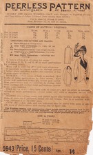 1913-1914 RARE Antique/ Vintage Sewing Pattern Misses' Coat 1910s Peerless 5943
