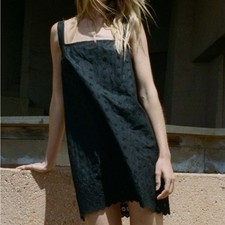 NWT Doen Carina Cotton Poplin Eyelet Trim Sleeveless Cami Tank Mini Dress Black
