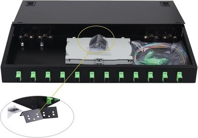 1 Pack 12 Singlemode 12 Port SC-APC Rack Mount Enclosure Box & Splice Black 