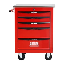 Red 5-Drawer Multifunctional Tool Cart - Metal Rolling, for Garage/Workshop