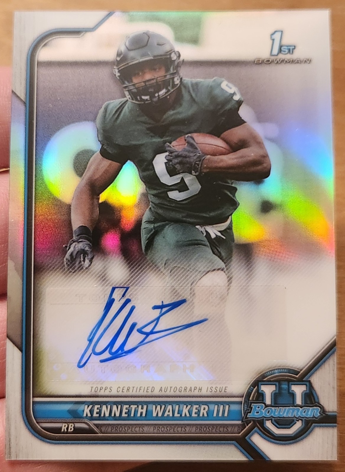 KENNETH WALKER III 2021-22 BOWMAN UNIVERSITY 1ST CHROME RC REFRACTOR AUTO