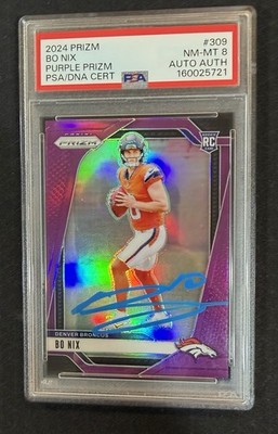 2024 Prizm Bo Nix Purple Prizm Auto Jersey Number #10/125 PSA 8 Auto Authentic