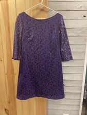 Nine West Size 12 Black Dress Lace Overlay Elbow Sleeve Length Zip Preowned