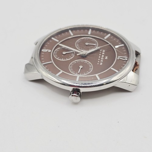 Men's SKAGEN 331XLSLD1 Day Date 24-HR Chronograph Quartz Watch • Brown Dial Runs - 第 3/4 張圖片