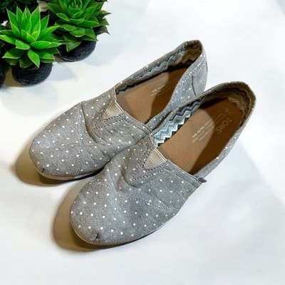 TOMS Alpargata Slip On Shoes Womens W8 Gray Polka Dot Canvas Casual Flats