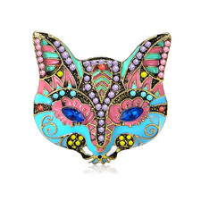 Halloween Crystal Mask Brooch Pin Rhinestone Cat Carnival Costume Party Jewelry