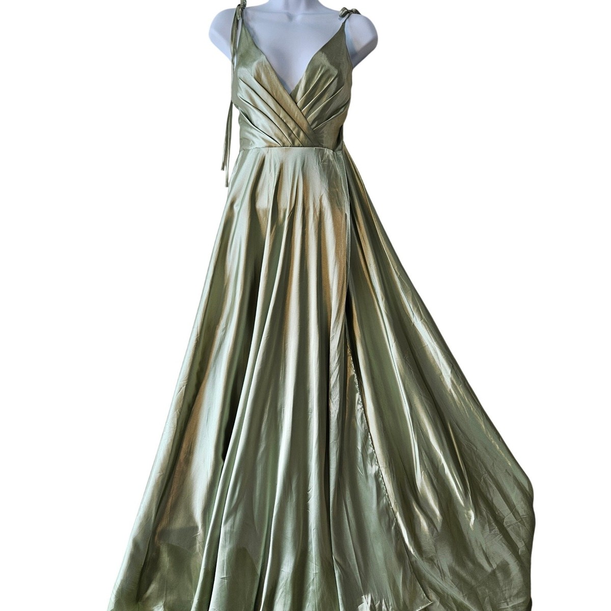 Oh Hello Sage Green Satin Maxi Dress M Tie Strap Formal Bridesmaid Flowy  A-Line | eBay