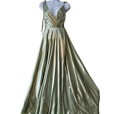Oh Hello Sage Green Satin Maxi Dress M Tie Strap Formal Bridesmaid Flowy  A-Line | eBay