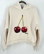 Edikted Beige Cherry Graphic Print Fleece Pullover Hoodie Relaxed Fit Women  s M