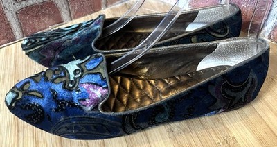 IVANKA TRUMP MULTICOLOR VELVET SLIP ON KENNI1 FLAT LOAFERS 7.5M